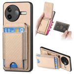 For Redmi K80 / Poco F7 Pro Carbon Fiber Vertical Flip Wallet Stand Phone Case(Khaki)