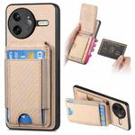 For Redmi K80 Pro / Poco F7 Ultra Carbon Fiber Vertical Flip Wallet Stand Phone Case(Khaki)