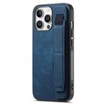 For iPhone 16 Pro Max Retro Wristband Holder Leather Back Phone Case(Blue)