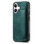 For iPhone 16 Plus Retro Wristband Holder Leather Back Phone Case(Green)