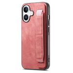 For iPhone 16 Plus Retro Wristband Holder Leather Back Phone Case(Pink)