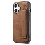 For iPhone 16 Plus Retro Wristband Holder Leather Back Phone Case(Brown)