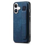 For iPhone 16 Plus Retro Wristband Holder Leather Back Phone Case(Blue)