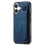 For iPhone 16 Retro Wristband Holder Leather Back Phone Case(Blue)