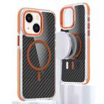 For iPhone 14 Plus Magsafe Dual-Color Carbon Fiber Phone Case(Orange)