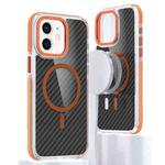 For iPhone 12 Magsafe Dual-Color Carbon Fiber Phone Case(Orange)