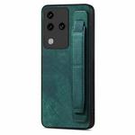 For vivo S18 Pro Retro Wristband Holder Leather Back Phone Case(Green)