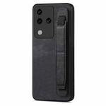 For vivo S18 Pro Retro Wristband Holder Leather Back Phone Case(Black)