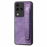 For vivo S18 Pro Retro Wristband Holder Leather Back Phone Case(Purple)