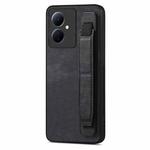 For vivo Y78+ Retro Wristband Holder Leather Back Phone Case(Black)