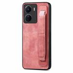 For vivo Y16 Retro Wristband Holder Leather Back Phone Case(Pink)