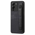 For vivo V25 Pro Retro Wristband Holder Leather Back Phone Case(Black)