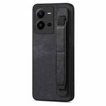 For vivo V25 Retro Wristband Holder Leather Back Phone Case(Black)