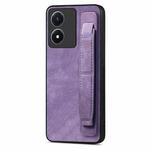 For vivo Y02S Retro Wristband Holder Leather Back Phone Case(Purple)
