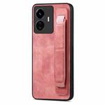 For vivo Y77 5G Retro Wristband Holder Leather Back Phone Case(Pink)