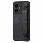 For vivo Y77 5G Retro Wristband Holder Leather Back Phone Case(Black)