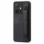 For vivo Y75 5G Retro Wristband Holder Leather Back Phone Case(Black)