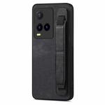 For vivo Y21s Retro Wristband Holder Leather Back Phone Case(Black)