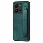 For vivo Y35 4G Retro Wristband Holder Leather Back Phone Case(Green)