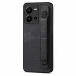 For vivo Y35 4G Retro Wristband Holder Leather Back Phone Case(Black)