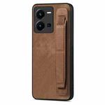 For vivo Y35 4G Retro Wristband Holder Leather Back Phone Case(Brown)