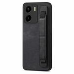 For vivo Y15s / Y10 Retro Wristband Holder Leather Back Phone Case(Black)