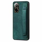 For Realme C67 4G Retro Wristband Holder Leather Back Phone Case(Green)