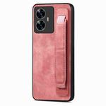For  Realme C55 Retro Wristband Holder Leather Back Phone Case(Pink)