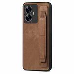 For  Realme C55 Retro Wristband Holder Leather Back Phone Case(Brown)