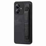 For Realme 10 Pro Retro Wristband Holder Leather Back Phone Case(Black)