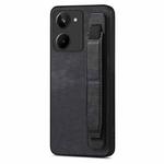 For Realme 10 4G Retro Wristband Holder Leather Back Phone Case(Black)