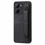 For Realme C33 Retro Wristband Holder Leather Back Phone Case(Black)