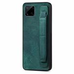 For Realme C15 Retro Wristband Holder Leather Back Phone Case(Green)