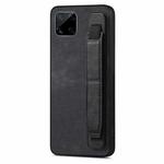 For Realme C15 Retro Wristband Holder Leather Back Phone Case(Black)