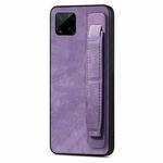 For Realme C15 Retro Wristband Holder Leather Back Phone Case(Purple)