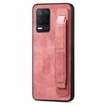 For Realme 8 5G / V13 5G Retro Wristband Holder Leather Back Phone Case(Pink)