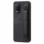 For Realme 8 5G / V13 5G Retro Wristband Holder Leather Back Phone Case(Black)