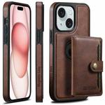 For iPhone 15 Plus Suteni M1 Oil Wax MagSafe Detachable Horizontal Card Bag Phone Case(Brown)