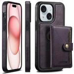 For iPhone 15 Plus Suteni M1 Oil Wax MagSafe Detachable Horizontal Card Bag Phone Case(Purple)