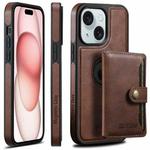 For iPhone 15 Suteni M1 Oil Wax MagSafe Detachable Horizontal Card Bag Phone Case(Brown)