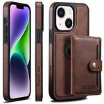 For iPhone 14 Plus Suteni M1 Oil Wax MagSafe Detachable Horizontal Card Bag Phone Case(Brown)