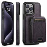 For iPhone 15 Pro Max Suteni M2 Oil Wax MagSafe Horizontal Card Bag Phone Case(Purple)