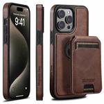 For iPhone 15 Pro Suteni M2 Oil Wax MagSafe Horizontal Card Bag Phone Case(Brown)