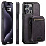 For iPhone 15 Pro Suteni M2 Oil Wax MagSafe Horizontal Card Bag Phone Case(Purple)