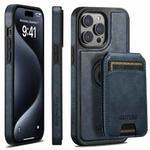 For iPhone 13 Suteni M2 Oil Wax MagSafe Horizontal Card Bag Phone Case(Blue)