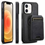 For iPhone 12  Suteni M2 Oil Wax MagSafe Horizontal Card Bag Phone Case(Black)