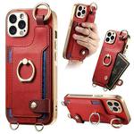 For iPhone 14 Pro Max Fashion Ring Card Bag Phone Case with Hang Loop(Red)