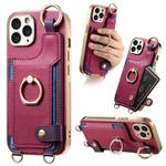 For iPhone 11 Pro Max Fashion Ring Card Bag Phone Case with Hang Loop(Purple)