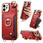 For iPhone 11 Fashion Ring Card Bag Phone Case with Hang Loop(Red)