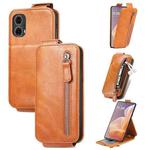 For Motorola Moto G85 Zipper Wallet Vertical Flip Leather Phone Case(Brown)